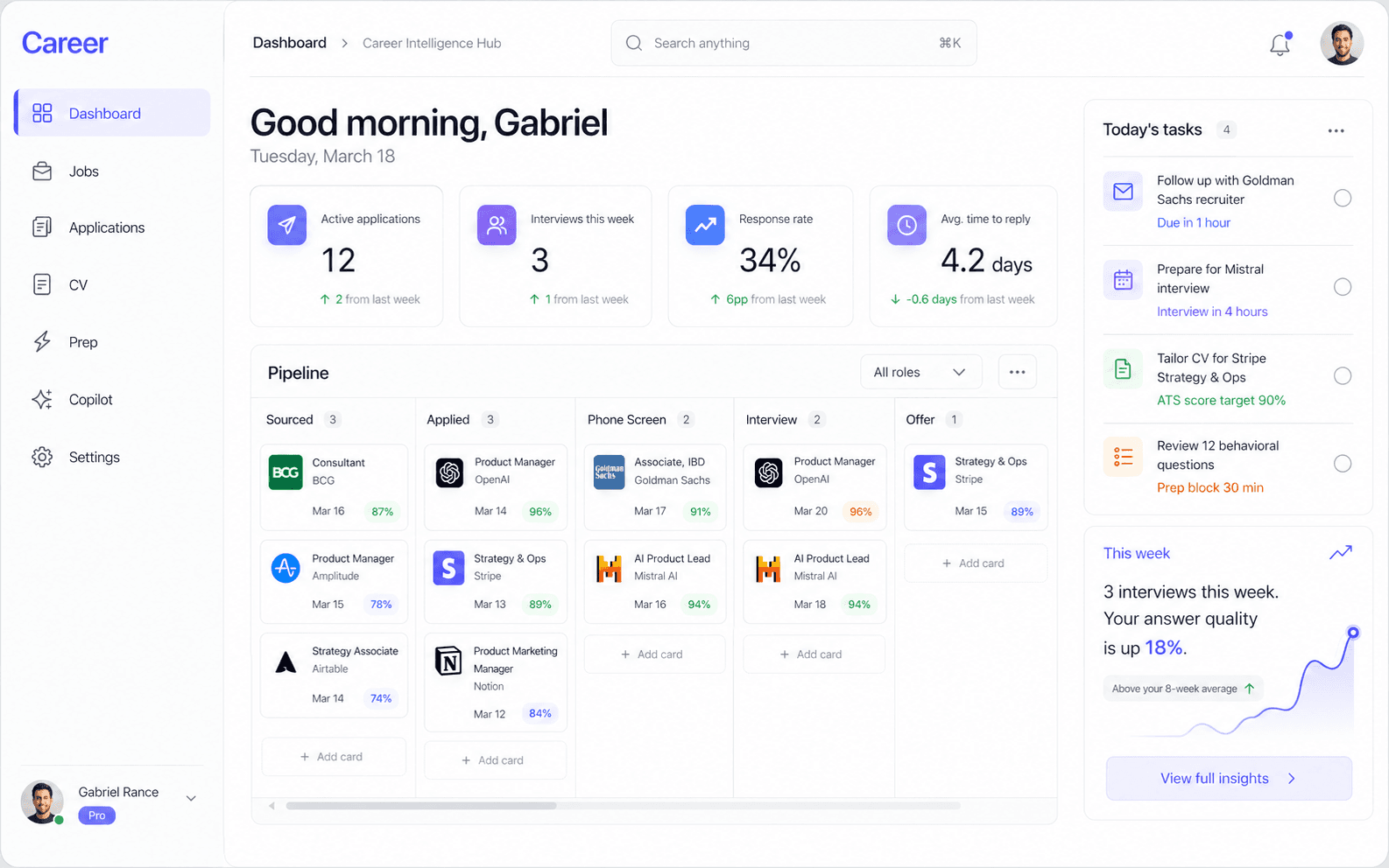 CareerOS product screenshot